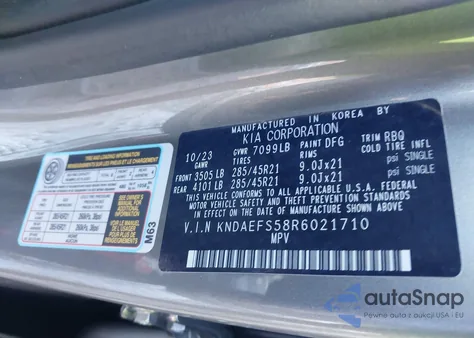 2024 Kia Ev9 Gt-Line из США, поврежденный, VIN KNDAEFS58R6021710